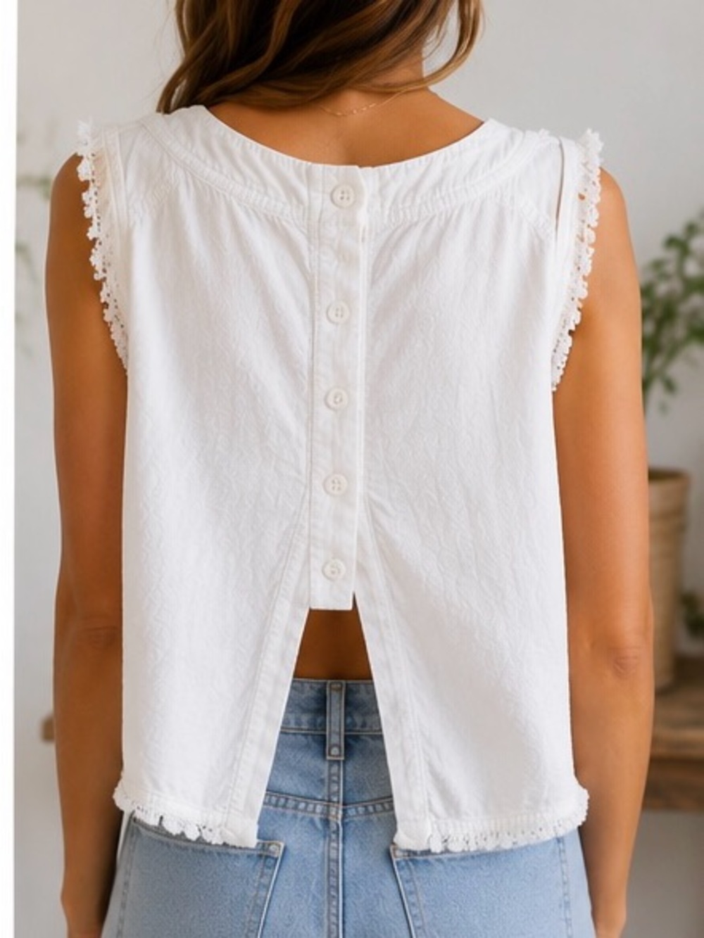 Altar'd State White boho/resort look with the dramatic frayed armholes
